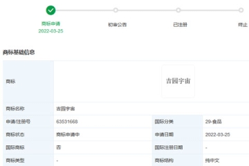 廣州王老吉藥業(yè)股份有限公司申請(qǐng)注冊(cè)“吉園宇宙”商標(biāo)