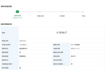 小米SU7部分商標(biāo)申請被駁回