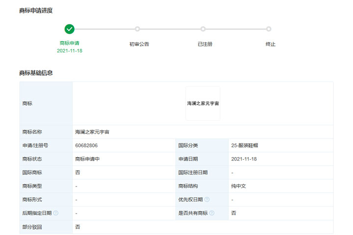 海瀾之家注冊多個元宇宙商標(biāo)